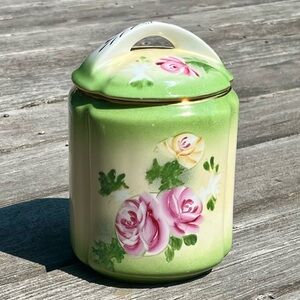 Vintage Limoges Hand Painted Floral China Lid Biscuit Cookie Jar Roses Canister